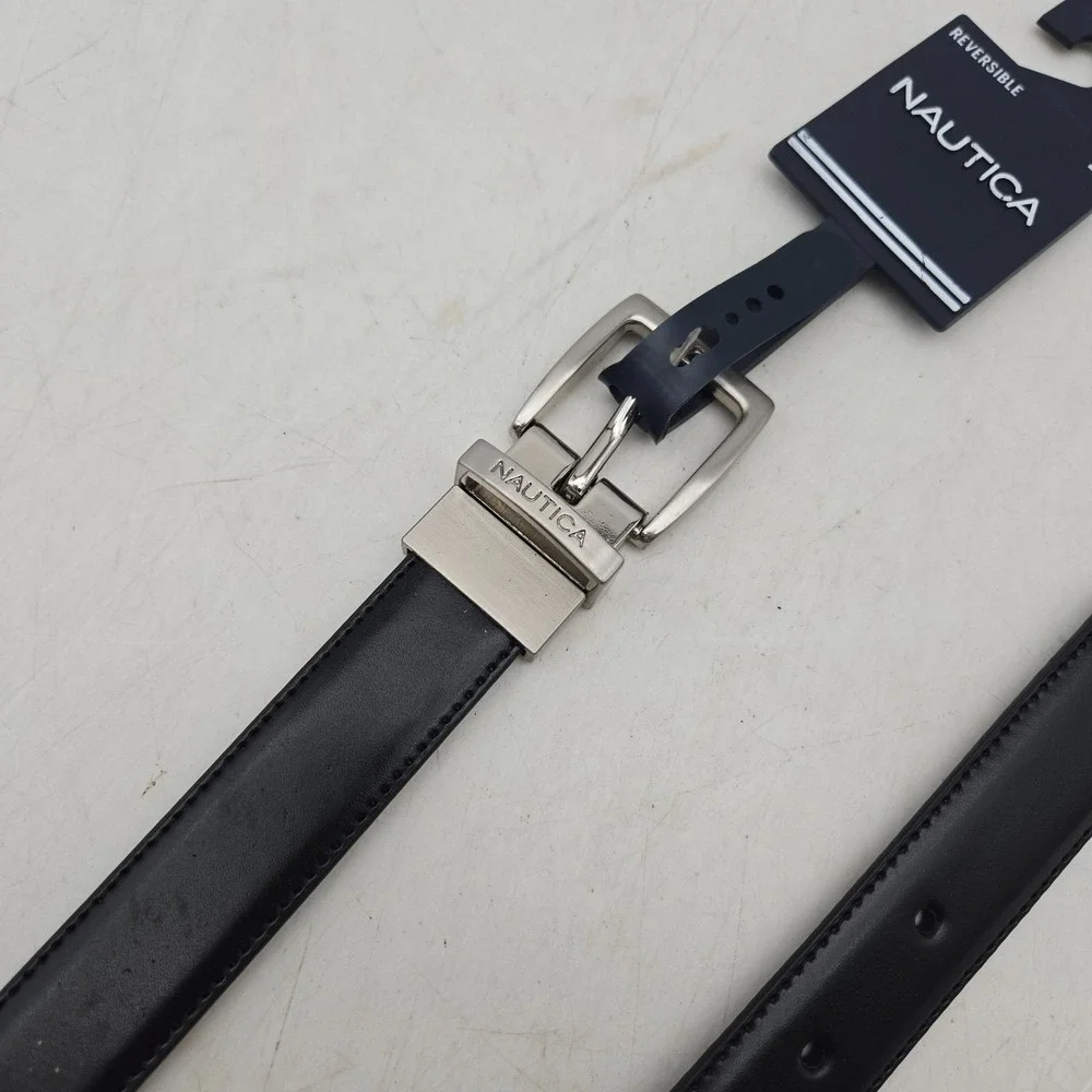 Nautica Belt Black Brown Reversible Syn Leather Womens 24 Nickel Buckle